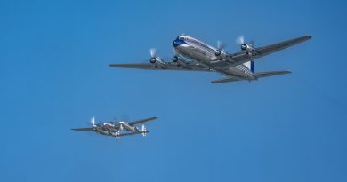 Flying Bulls Douglas DC-6B and P-38 Lightning in formation at EAA AirVenture Oshkosh 2026