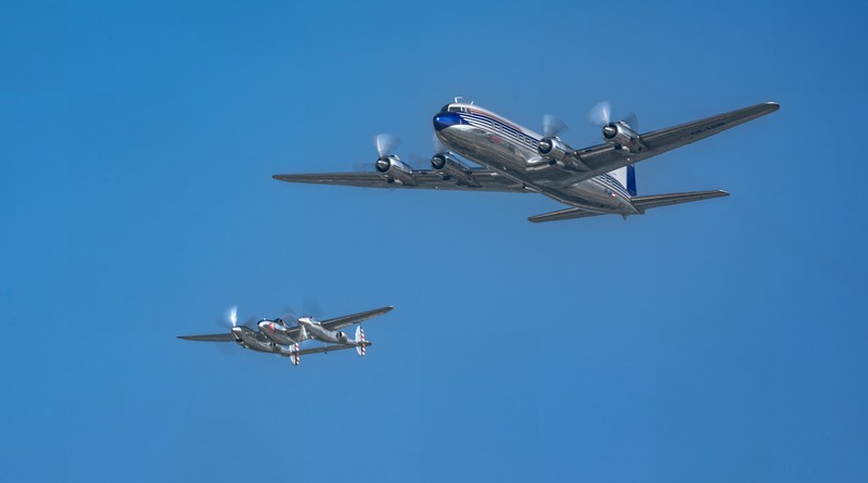 Flying Bulls at EAA AirVenture Oshkosh 2026 2 Flying Bulls Douglas DC-6B and P-38 Lightning in formation at EAA AirVenture Oshkosh 2026